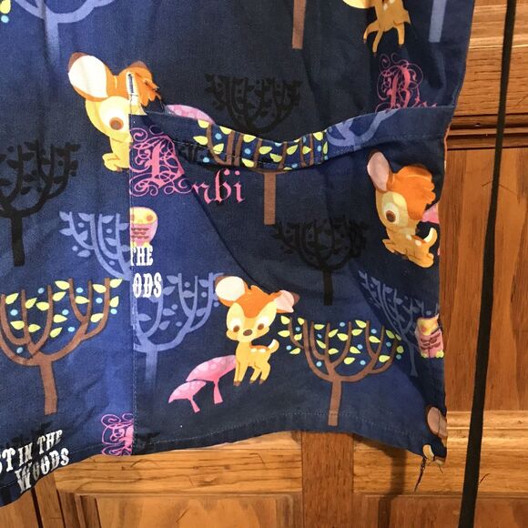 Disney Bambi Lost in the Woods Scrubs Womens L Multicolor Back Tie Wrap 2 Pocket - Picture 4 of 9